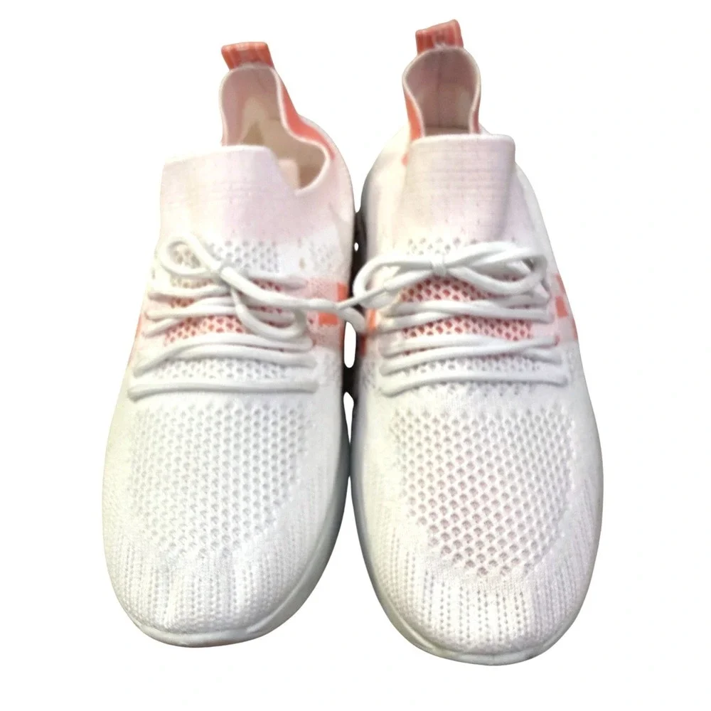 White Coral Orange Knit Walking Shoes Slip On Sneakers‎ EU 39 With The 3 Stripes
